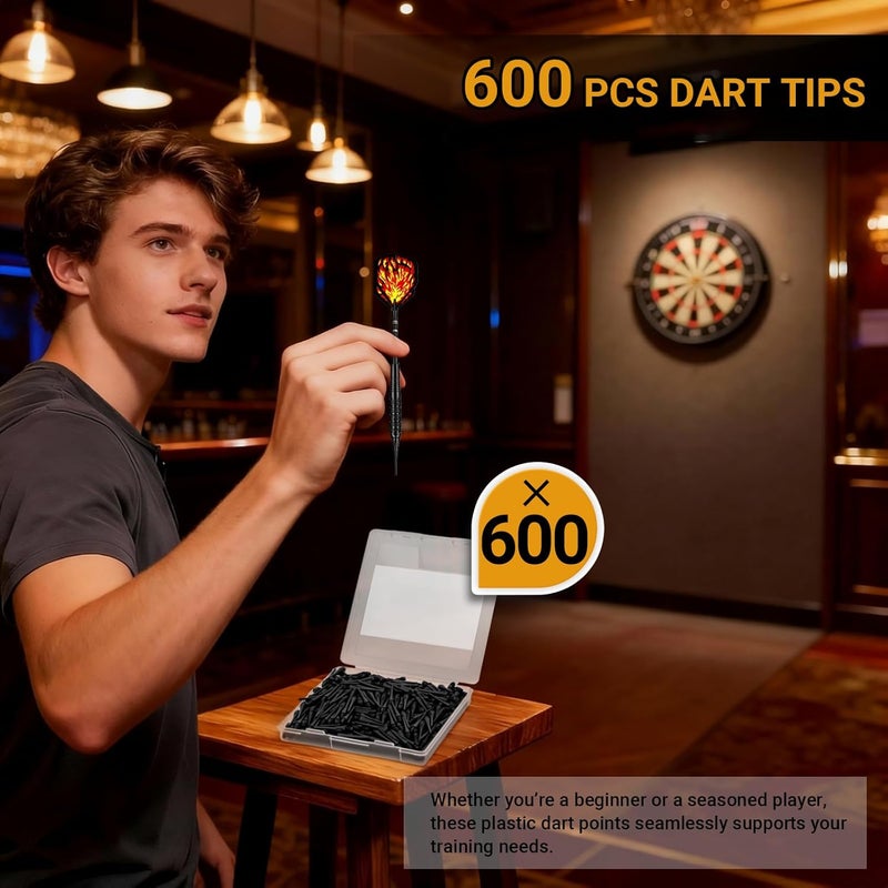 Wolftop 600 حزمة نقاط دارت ذات رأس ناعم - مجموعة ملحقات دارت بديلة بحجم خيط 2BA - أسود - Image 3